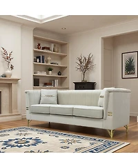 Streamdale Furniture Modern Velvet 3-Seater Sofa with Vertical Channel Tufting