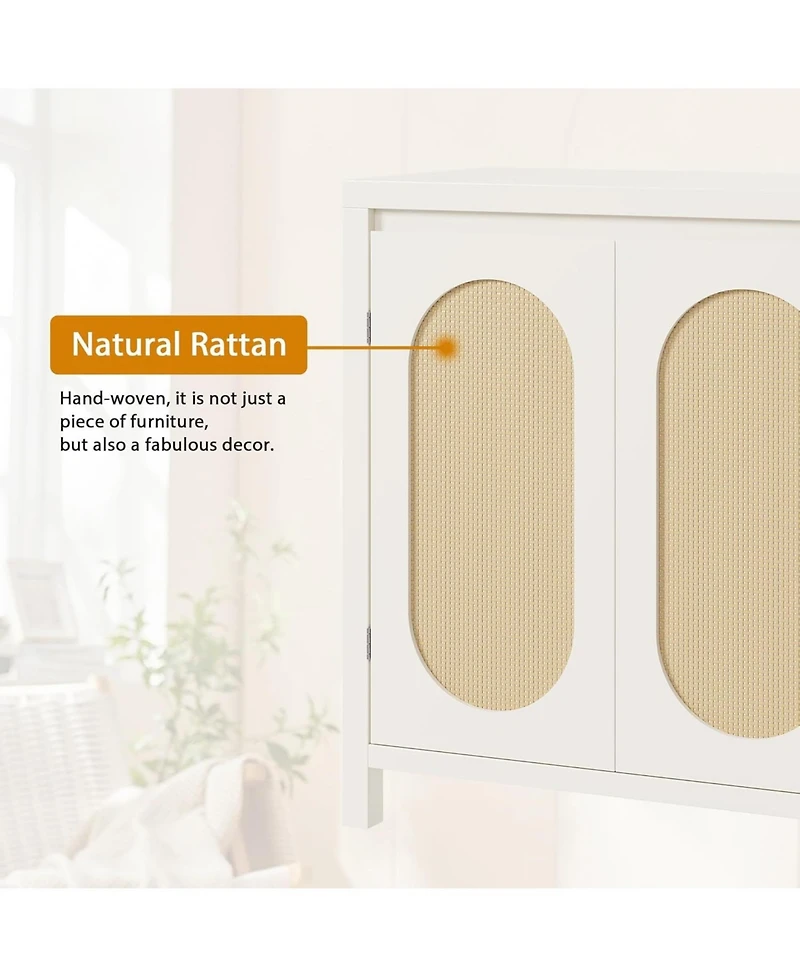 gaomon Rattan Buffet Sideboard Cabinet, Kitchen Storage Cabinet with Doors for Hallway
