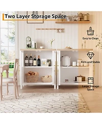 gaomon Sideboard Cabinet with 2 Glass Doors and Drawers, 29" Buffet with Solid Wood Top, White