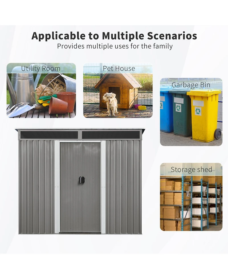Mondawe 8ftx6ft Outdoor Metal Storage Shed with Window,Transparent plate and lockable sliding door