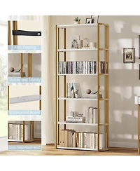 gaomon 6-Tier Wooden Bookshelf, 71" Industrial Tall Bookcase with Metal Frame for Living Room & Office