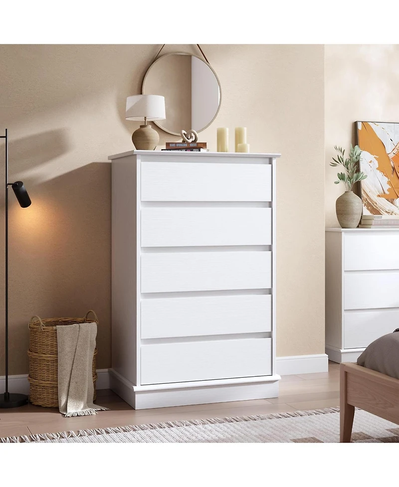 gaomon 5-Drawer Tall Dresser for Bedroom, Wooden Chest of Drawers with Deep Storage for Living Room, White