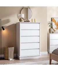 gaomon 5-Drawer Tall Dresser for Bedroom, Wooden Chest of Drawers with Deep Storage for Living Room, White