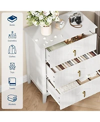 gaomon 27.5" Wide Fluted Dresser, 3 Drawer Modern Wood Nightstand Chest for Bedroom, White