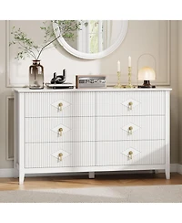 gaomon 54" Wide Fluted Dresser, 6 Drawer Modern Wood Storage Chest for Bedroom or Entryway