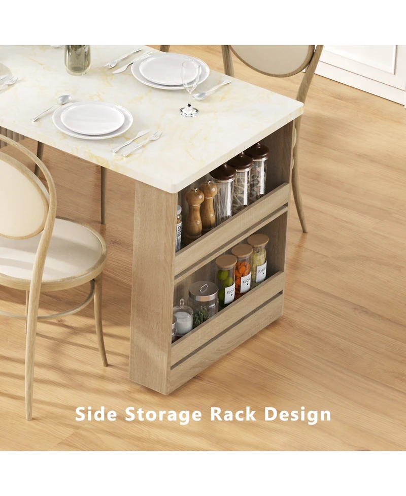 Streamdale Furniture Fluted Kitchen Island with Extendable Dining Table, Power Outlet & Storage
