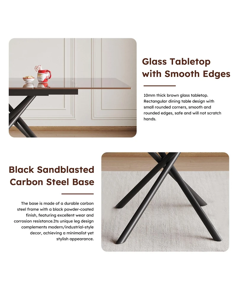 Streamdale Furniture Modern Expandable Dining Table with Retractable Leaf, Glass Top (7-59 chars)