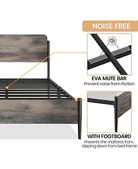 gaomon Bed Frame with Wooden Headboard and Footboard Metal Full Size Bed Frame No Box Spring Needed Easy to Assemble Noise Free Walnut - Queen