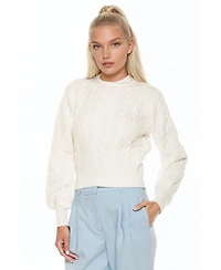 Alexia Admor Women's Berli Crewneck Bubble Sleeve Fully Knit Cable Sweater