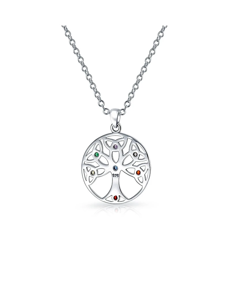Bling Jewelry Round Circle Celtic Knot Multi Color Cz Wishing Tree Of Life Pendant Necklace .925 Sterling Silver