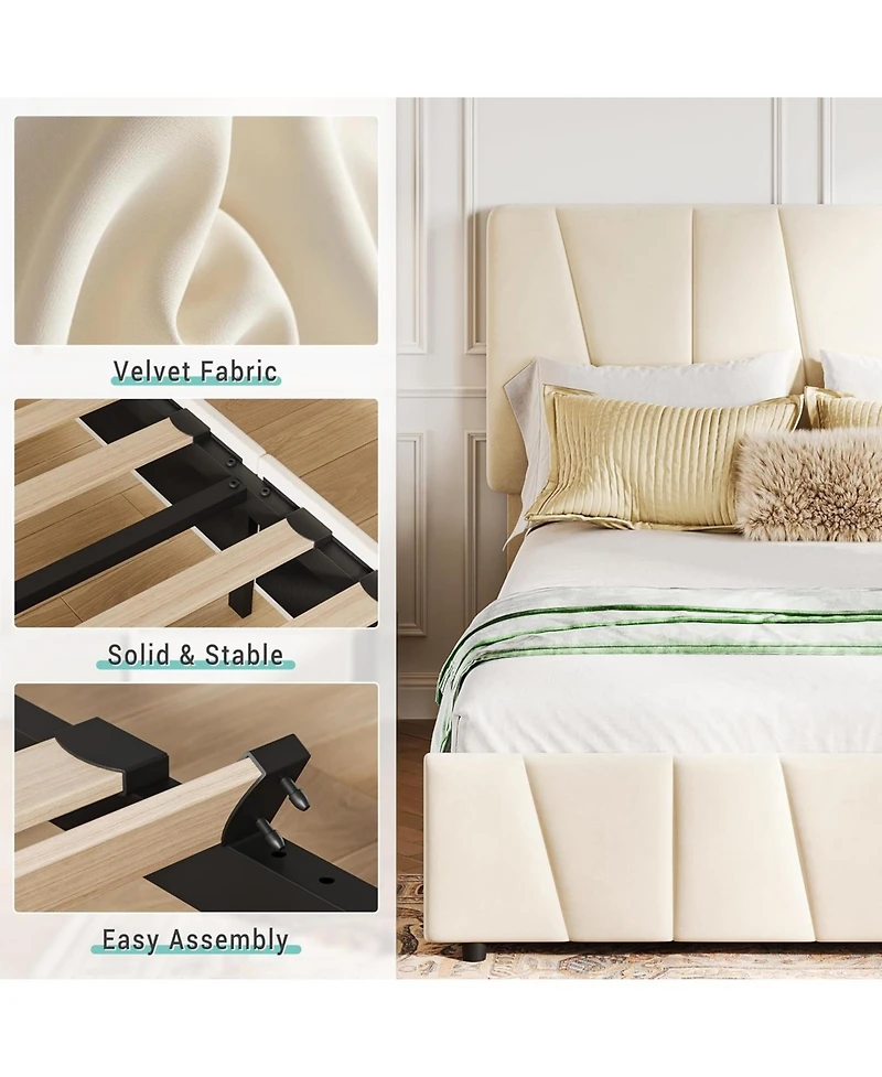 gaomon Bed Frame with Adjustable Headboard and 4 Storage Drawers, Soft Upholstered Platform Frames Wooden Slats Support