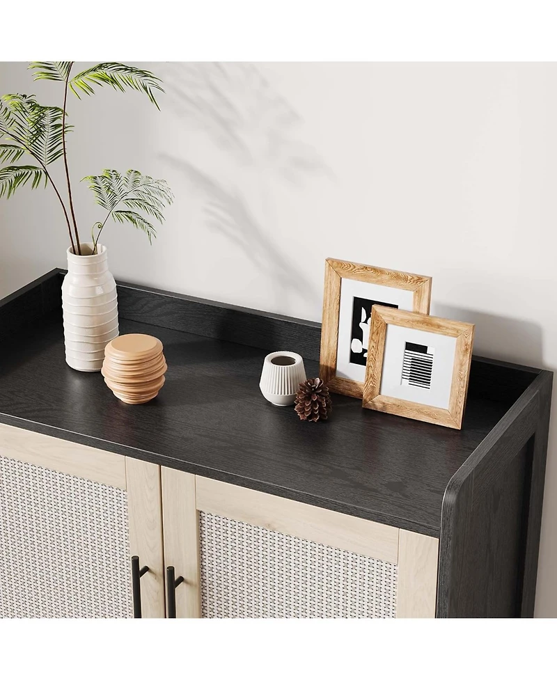 gaomon Rattan Shoe Cabinet, 5-Tier Shoe Storage Cabinet with Doors, Adjustable Shelves and Metal Legs