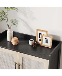 gaomon Rattan Shoe Cabinet, 5-Tier Shoe Storage Cabinet with Doors, Adjustable Shelves and Metal Legs