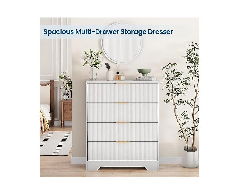 gaomon Fluted Dresser for Bedroom, 4-Drawer Wooden Storage Chest, White