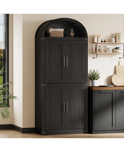 gaomon Arched 71.6" Tall Kitchen Pantry Cabinet, Farmhouse Storage Cabinet with Doors, Black