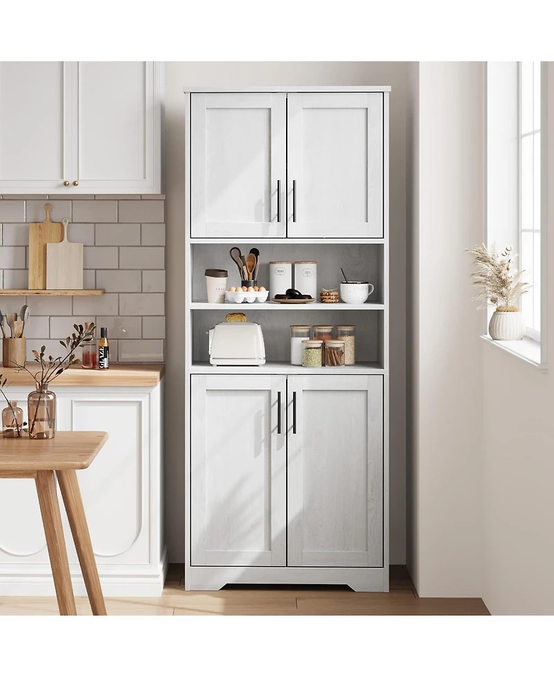 67" Tall Storage Cabinet, Freestanding Bathroom Pantry Cabinet with 4 Doors and Adjustable Shelves, Living Room, White