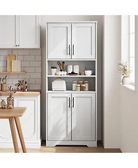 67" Tall Storage Cabinet, Freestanding Bathroom Pantry Cabinet with 4 Doors and Adjustable Shelves, Living Room, White
