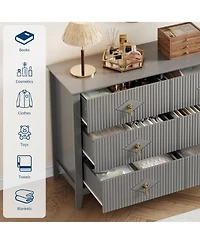 gaomon 47" Wide Fluted Dresser, 6 Drawer Modern Wood Storage Chest for Bedroom or Living Room