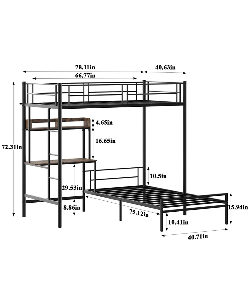 Streamdale Furniture Twin Over Twin Bunk Bed with Desk, Charging Station & Storage