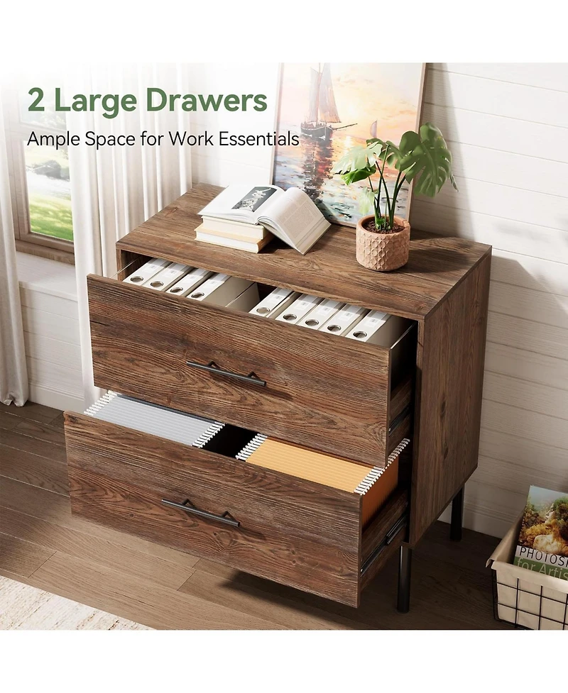 Tribesigns 31.5" Solid Wood Vertical File Cabinet with 2 Drawers, Farmhouse Tall Filing Cabinet for Home Office, Adjustable Removable Hanging Bar