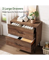 Tribesigns 31.5" Solid Wood Vertical File Cabinet with 2 Drawers, Farmhouse Tall Filing Cabinet for Home Office, Adjustable Removable Hanging Bar