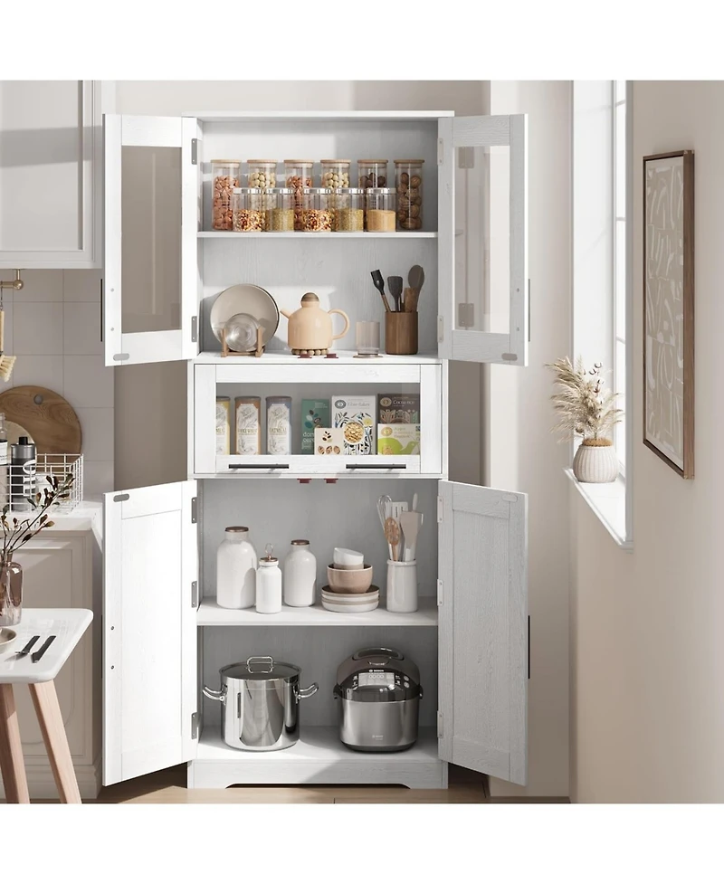 gaomon 67" Tall Bathroom Storage Cabinet with Glass Doors, Adjustable Shelf & Drawer for Small Spaces, White