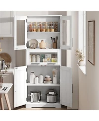 gaomon 67" Tall Bathroom Storage Cabinet with Glass Doors, Adjustable Shelf & Drawer for Small Spaces, White