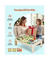 Slickblue Train Table, 120 Multicolor Pieces Wooden Kids Activity Table with Collapsible Storage Bin