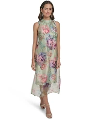 Vince Camuto Women's Printed Overlay Mock Neck Midi Dress