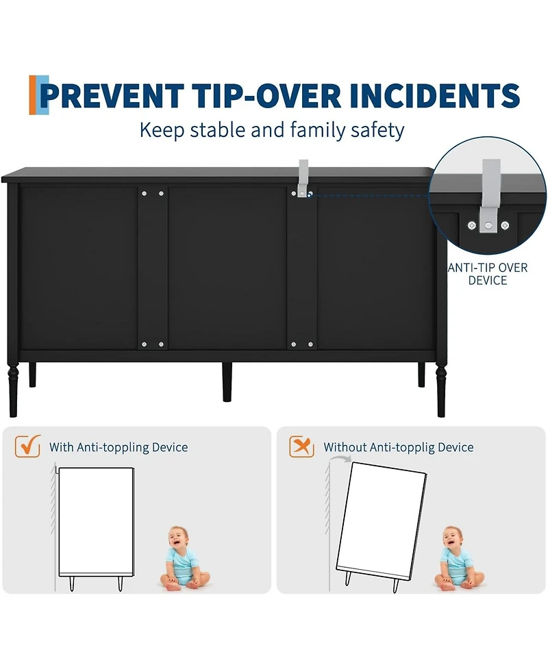 Gaomon 59" Buffet Cabinet with Storage, Wide Wood Console Table for Kitchen, Dining Room & Entryway, Black