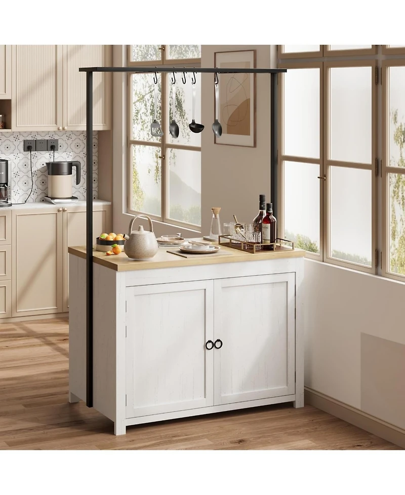 gaomon 42" Kitchen Island with Storage, Heavy Duty Mobile Cart with Solid Wood Top, Shelves & Hooks