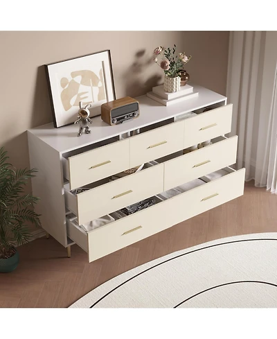 gaomon 7-Drawer Dresser, Modern Storage Chest with Gold Metal Handles