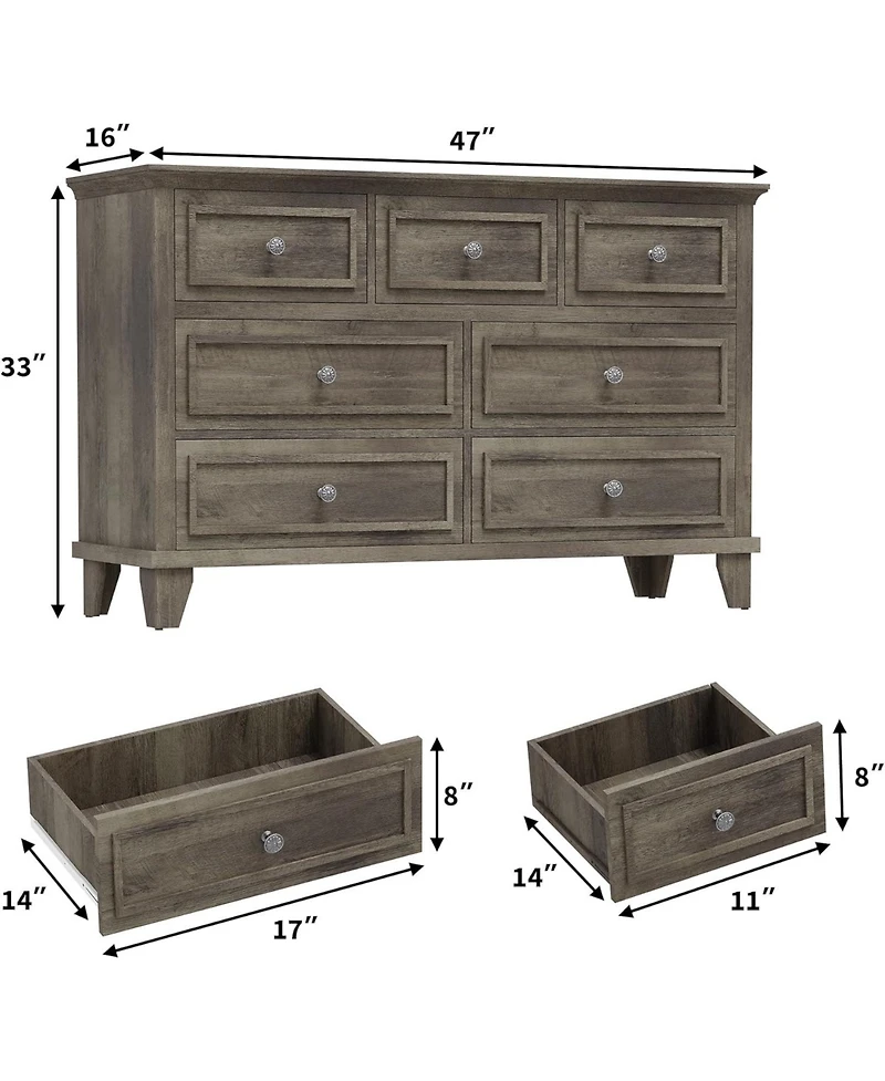 gaomon 7-Drawer Dresser for Bedroom, 47" Wide Wooden Chest with Deep Drawers, Dresser Tv Stand