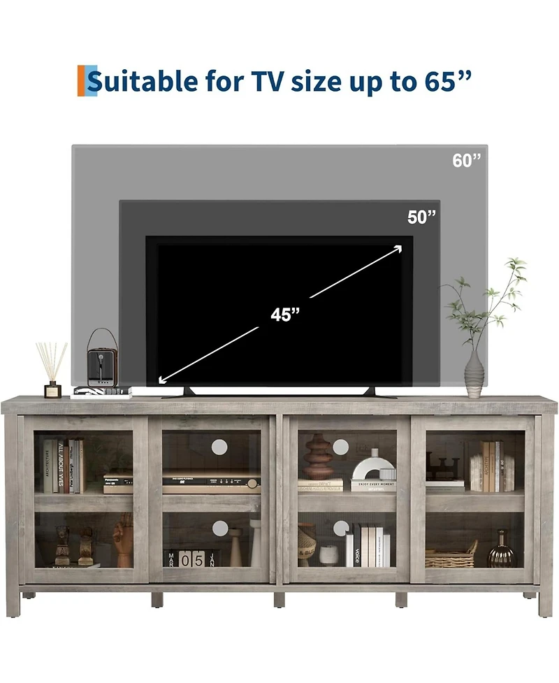 gaomon Tv Stand for 65 Inch Tv, Mid-Century Modern Entertainment Center with Sliding Glass Doors