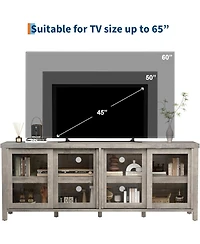 gaomon Tv Stand for 65 Inch Tv, Mid-Century Modern Entertainment Center with Sliding Glass Doors