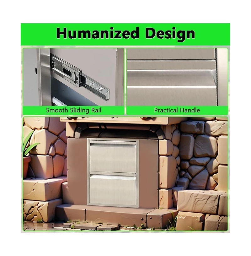 Gaomon 13" Outdoor Kitchen Drawers, Stainless Steel 2-Layer Flush Mount Bbq Drawers for Grill Station