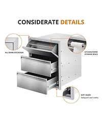 gaomon 18" Outdoor Kitchen Drawers with Paper Towel Holder, Stainless Steel 3-Layer Bbq Drawers