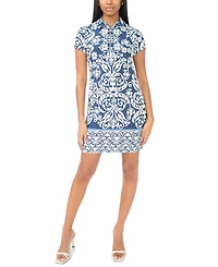 Msk Women's Cap-Sleeve O-Zip Swing Dress