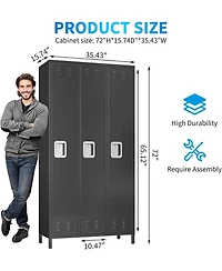 gaomon 72" Tall 3-Door Metal Office Storage Cabinet with Hooks and Shelves, Steel Locker Cabinet for Office or Gym