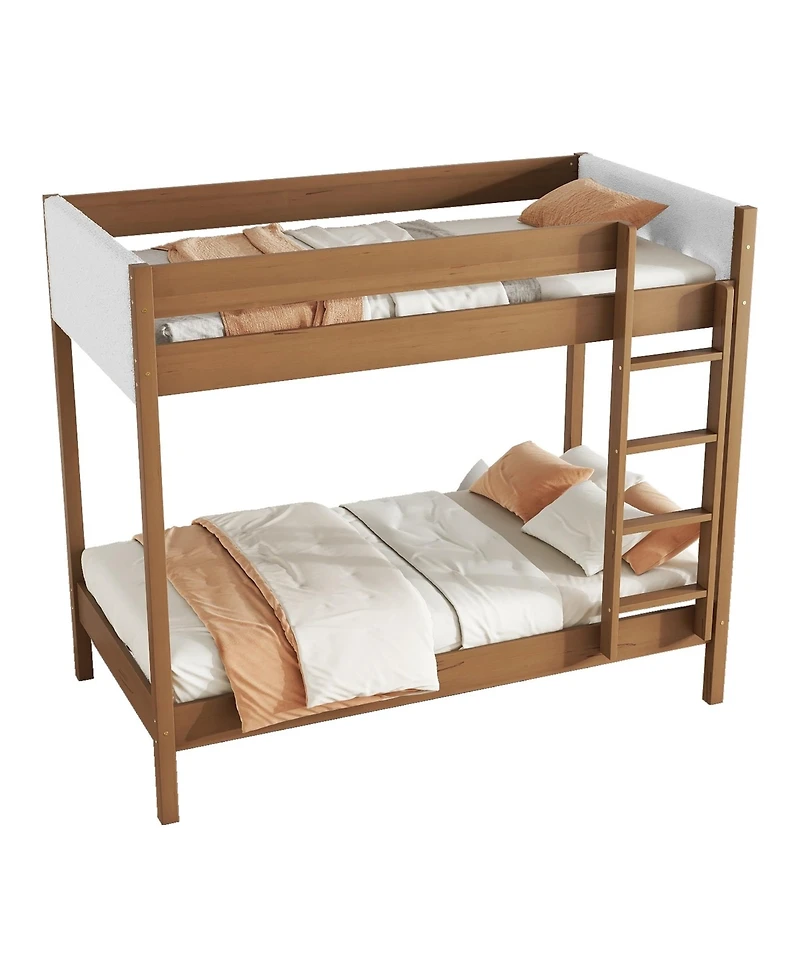 Streamdale Furniture Upholstered Twin-over-Twin Bunk Bed with Ladder and Safety Rails