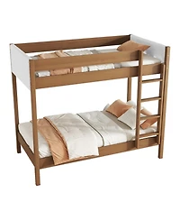 Streamdale Furniture Upholstered Twin-over-Twin Bunk Bed with Ladder and Safety Rails