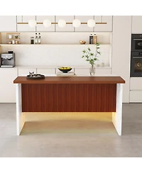 Streamdale Furniture 63" Modern White Kitchen Island with Marble-Look Surface & Led Lights (Island Only