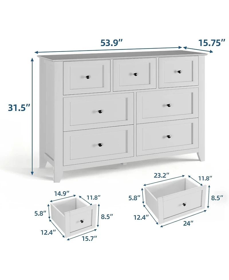 gaomon 7 Drawer Dresser, Modern Wood Chest with Gold Handles and Large Storage for Bedroom or Hallway