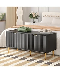 gaomon Shoe Storage Cabinet, Fluted Entryway Bench with 2 Doors for Hallway & Living Room