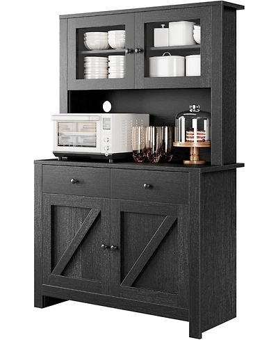 gaomon Kitchen Pantry Cabinet with Microwave Stand, Freestanding Hutch Storage Cupboard