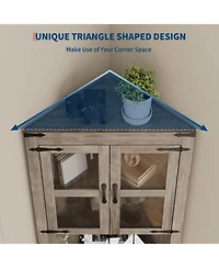 gaomon Tall Corner Storage Cabinet, Farmhouse Corner Hutch with Glass Door & Adjustable Shelves