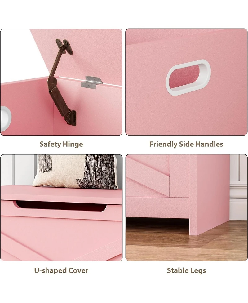 gaomon Farmhouse Wooden Storage Chest, Safety Hinge Storage Bench for Entryway & Living Room