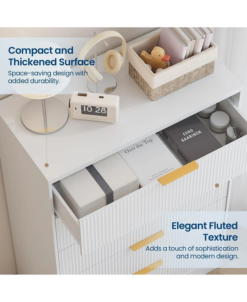 gaomon 5-Drawer Dresser for Bedroom, Fluted Wooden Chest of Drawers with Handles