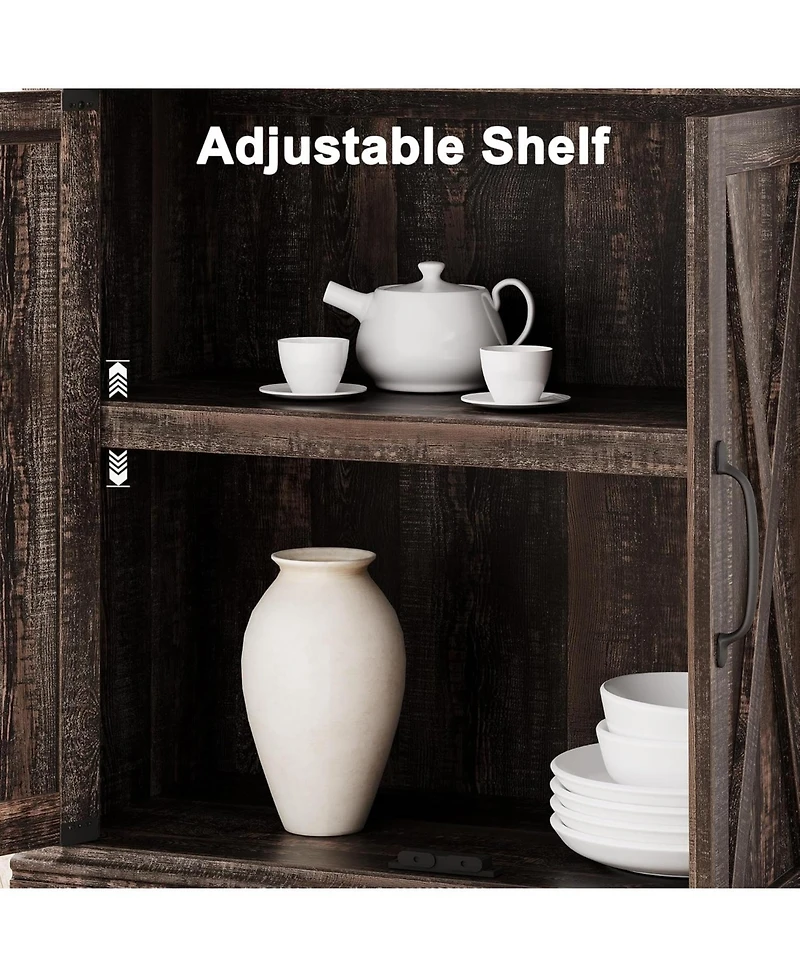 Gaomon Farmhouse Bookcase with Doors, 5-Tier 70" Tall Bookshelf with Storage Cabinet for Living Room