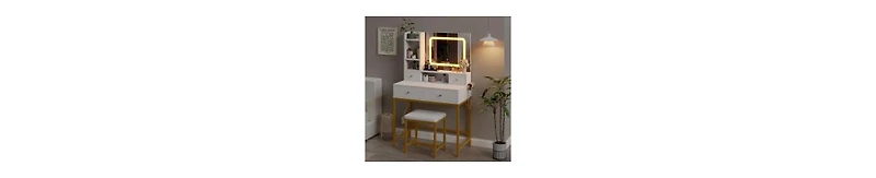 gaomon Makeup Vanity Desk with Mirror and Lights, 3 Color Lighting Modes